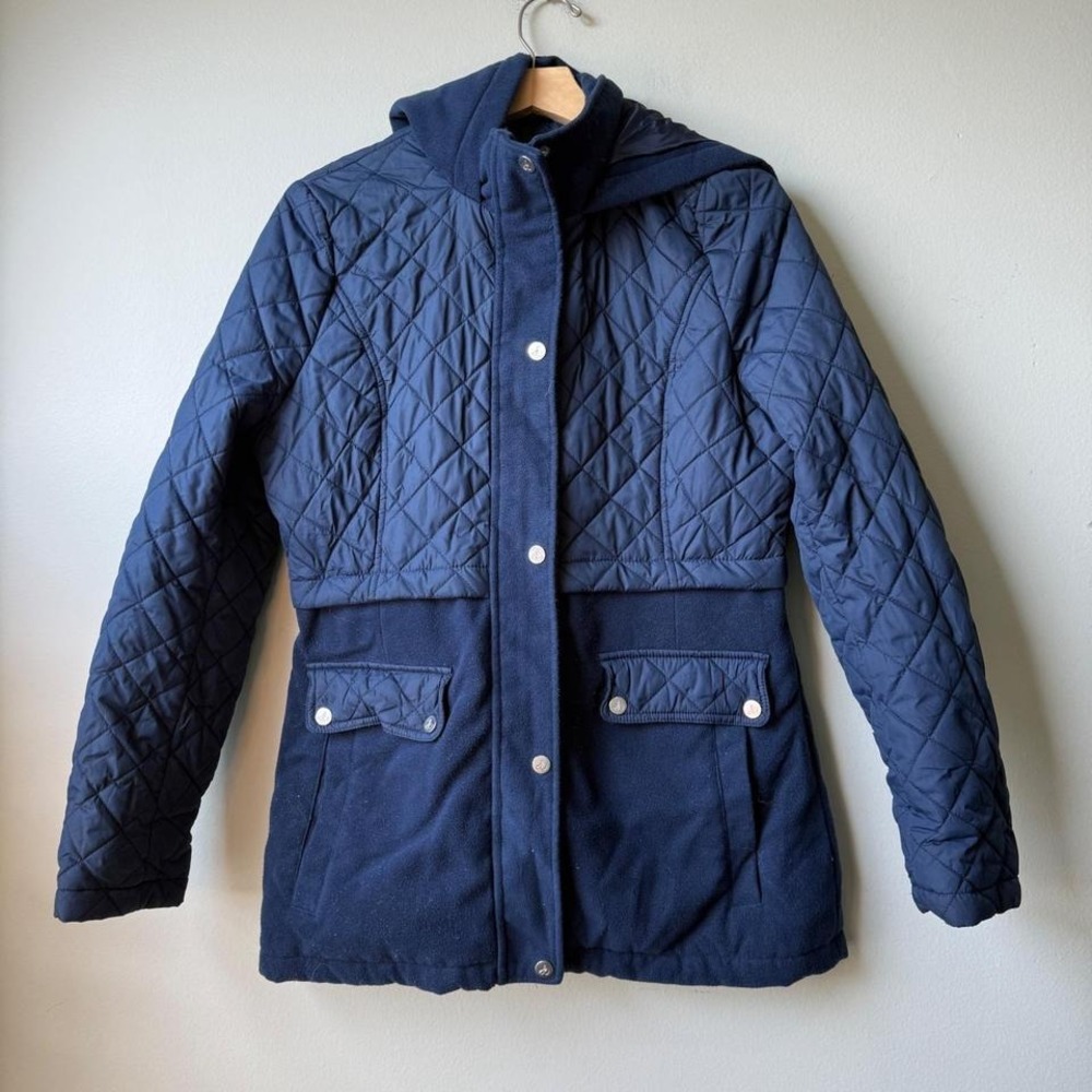 Sam Edelman Quilted Hooded Puffer Jacket Coat Navy Blue Womens Size L
